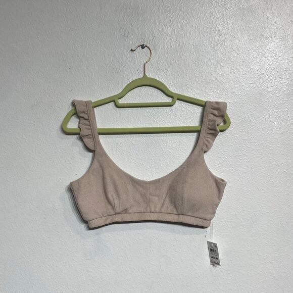 Bar III Scoop Neckline Ruffled Terry Naturally Nude Bralette Sz M NWT - Picture 2 of 11